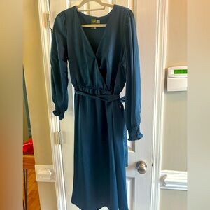 Gorgeous L/S silky satin dress in a perfect teal color